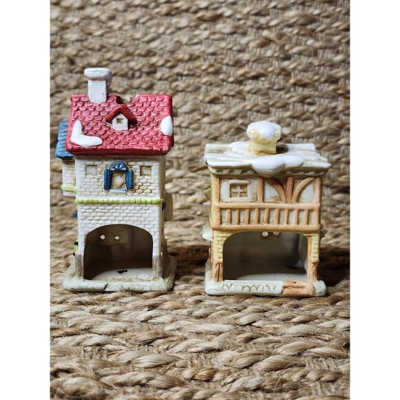 2 Vintage Mini Christmas Village Tea Lights 1990s Holiday Decor Porcelain - Picture 3 of 10